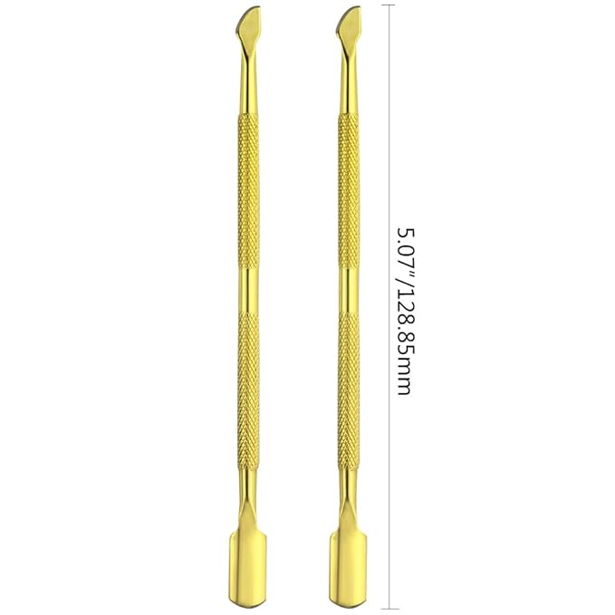 4 Pieces Nail Cuticle Pusher Stainless Steel Nail Polish Cuticle Remover Double Ended Manicure Nail Pedicure Tool Metal Cuticle Peeler Scraper for Fingernails and Toenails (Gold)
