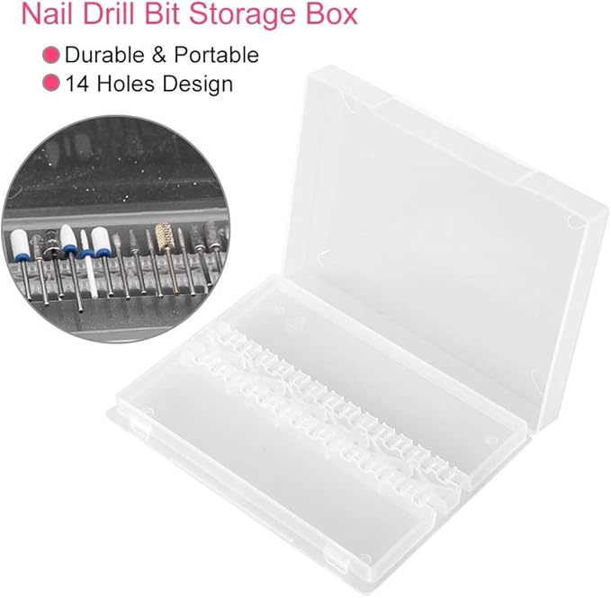 Nail Drill Bit Case, Nail Drill Bit Holder Stand Display Organizer 14 Holes Empty Nail Grinding Organizer Case Nail Art Polishing Grinding Drill Bit Holder Manicure Tool for Home Nail Salon Use