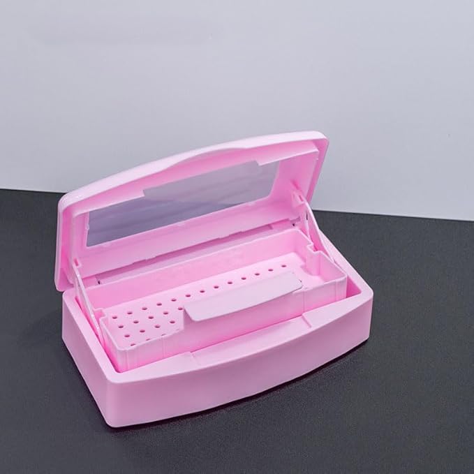 Nail Tool Sterilizers Plastic Nail Art Tray,Clean Box Storage Organizer for Nail,Tweezers, Cutter Manicure Equipment-Nail Art Tool (pink)