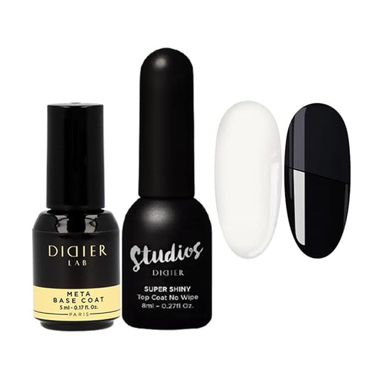 Didier Lab - Premium Gel Nail Polish Kit - Base Coat Nail Polish Meta- Super Shiny No Wipe Gel Top Coat - Clear Nail Polish Gel -LED UV Gel Polish Set - Gel Top and Base Coat - Soak Off Gel Polish Kit