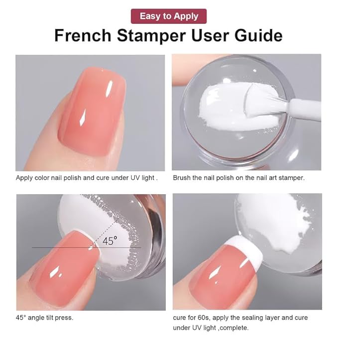 12Sets French Nail Art Stamper, with Nail Scraper and Replaceable Stamper Head, Home Manicure Starter Tool Salon, French Silicone Nail Stamper Kit for DIY Nail Decor