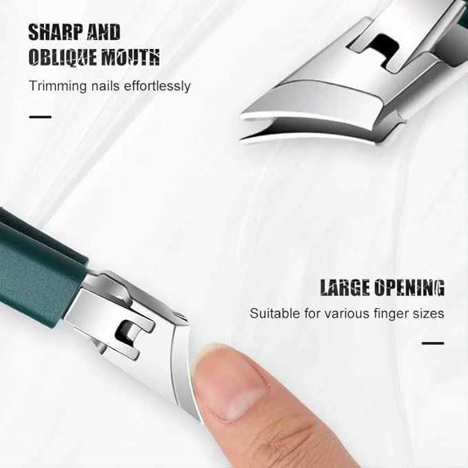 Splashproof 25° Beveled Edge Nail Clippers 3-Piece Set, New Long Handle Wide Jaw Opening Anti-Splash Slanted Nail Clipper for Thick and Ingrown Nails,Includes Nail File for Complete Nail Care (Black)