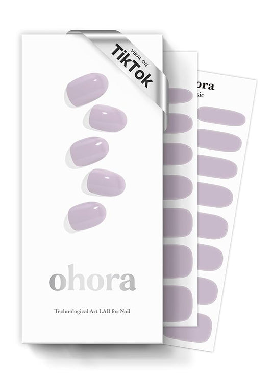 ohora Semi Cured Gel Nail Strips (N Cream Lavender) - Purple, Solid, Works with Any UV/LED Lamps, Salon-Quality, Long Lasting, Easy to Apply & Remove - Includes 2 Prep Pads, Nail File & Wooden Stick