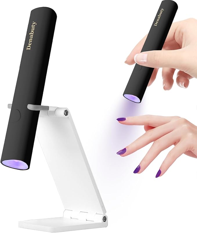 UV Light for Gel Nails, Denabuty Mini U V LED Nail Lamp Handheld with Stand, Portable Nail Dryer Rechargeable USB Cordless, Nail Light with 2 Timers for Fast Drying, Black