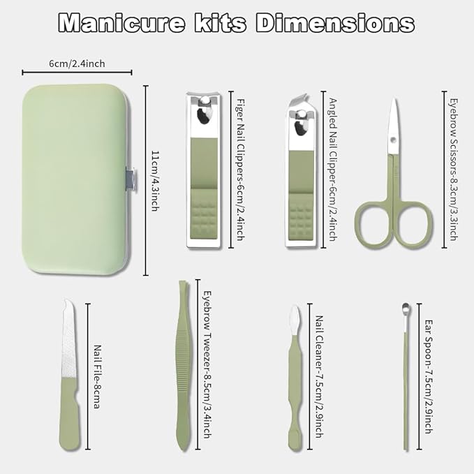 Manicure Kit Christmas Stocking Stuffers for Girls, Manicure Set, Nail Clippers Kit, 7 Pcs Manicure and Pedicure Kit, Green Nail Care Kit Christmas Gifts for Girls Women Mother Teenagers