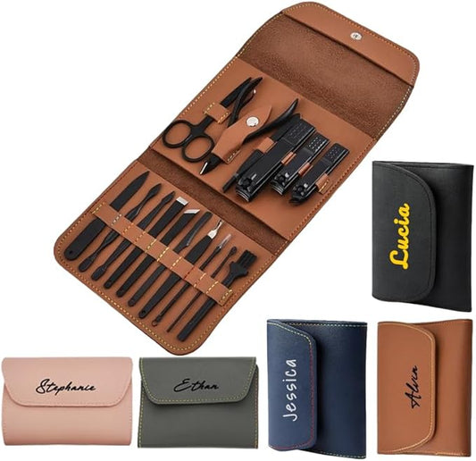 Custom Manicure and Pedicure Set, Customize Nail Care Kit with Nail Clippers, Cuticle Trimmer, Tweezers, Metal File, Pedicure Tools for Home, Travel or Christmas Birthday Gift Use (Brown)