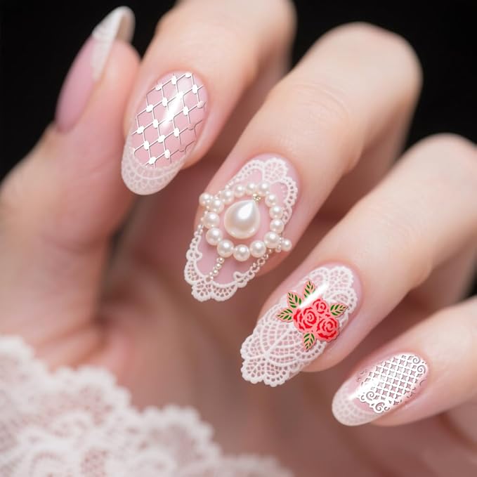 PH PandaHall 3pcs Lace Pattern Nail Stamping Plates Flower Lace Nail Art Templates Retro Laces Border Nails Design Stamp Stainless Steel Nails Image Plates for Women Manicures Salon Design Printing