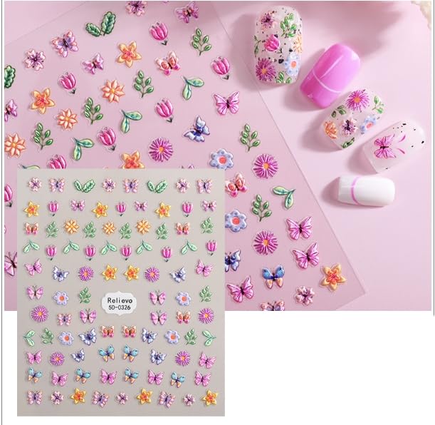 Flower Butterfly Nail Art Stickers Decals 3D Self-Adhesive Butterfly Flower Nail Stickers Design Pegatinas Uñas for Nail Art Manicure Tips Decoration