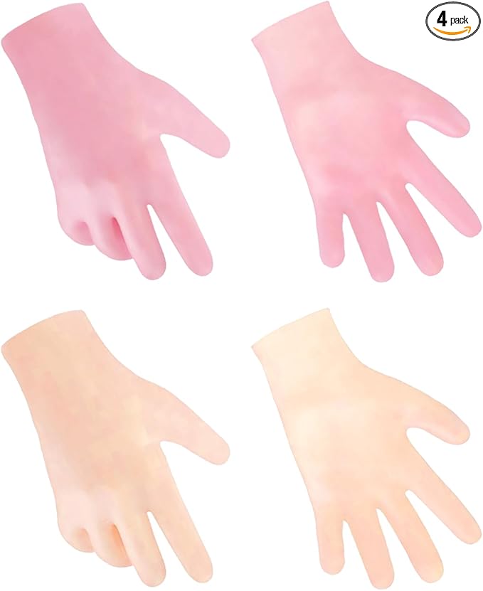 MoyRetty Silicone Moisturizing Gloves 2 Pairs, Flexible & Durable, Ideal for Dry Hands, Home Spa Experience - Pink & Beige