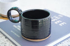 Bossa Stoneware Ceramic Cappuccino Cup 8oz Black Set of 2 | Handcrafted - Image 4
