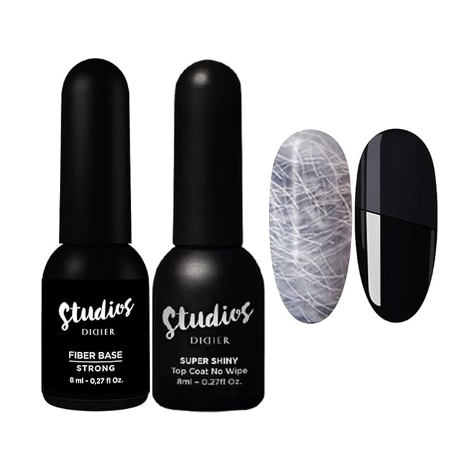 DIDIER LAB - Premium Gel Nail Polish Set -Fiber Nail Base Coat Strong - Super Shiny No Wipe Gel Top Coat - Clear Nail Polish Gel - Soak off LED UV Gel Polish Set - Gel Base Coat Nail Polish Top Coat