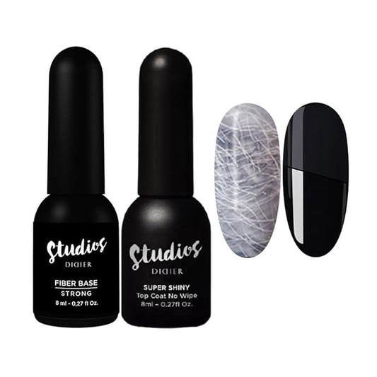 DIDIER LAB - Premium Gel Nail Polish Set -Fiber Nail Base Coat Strong - Super Shiny No Wipe Gel Top Coat - Clear Nail Polish Gel - Soak off LED UV Gel Polish Set - Gel Base Coat Nail Polish Top Coat