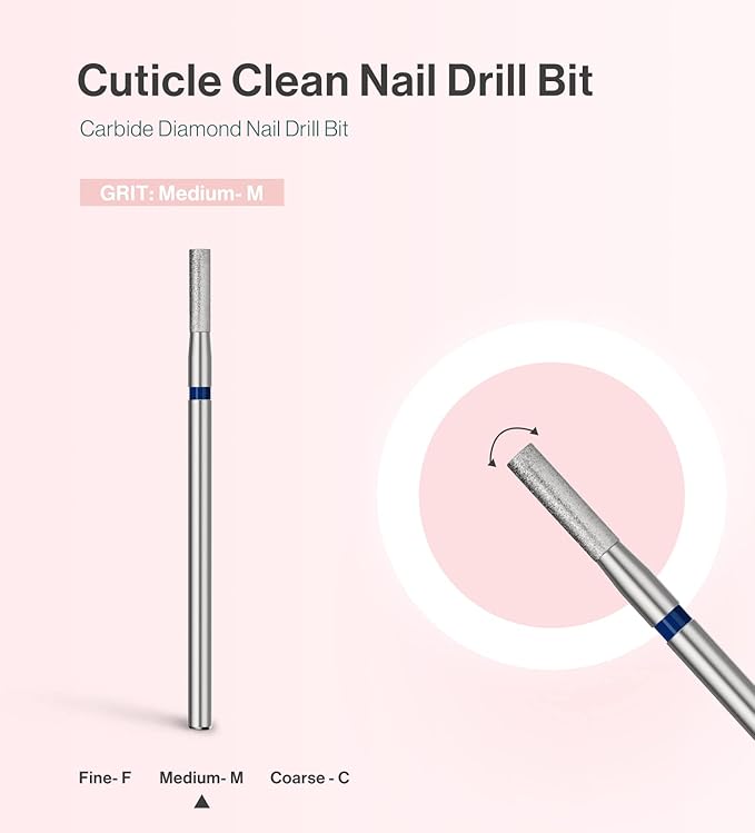 MelodySusie 2mm Barrel Shape Cuticle Clean Nail Drill Bit 3/32'', Professional Safety Carbide Diamond Under Nail Cleaner for Cuticle Dead Skin Nail Prepare, Beginners Bits, Series Bit-S, Medium