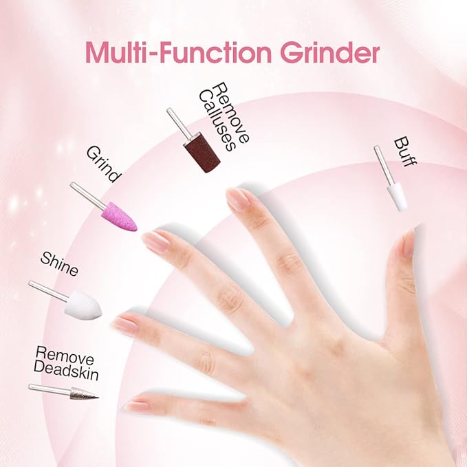 TOUCHBeauty Electric Nail Care Set - with UV Light Stand, 10pcs Nail Bits, Buffer Drill Polisher, Fingernails and Toenails Care Set, Pink