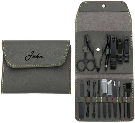 Custom Manicure and Pedicure Set, Customize Nail Care Kit with Nail Clippers, Cuticle Trimmer, Tweezers, Metal File, Pedicure Tools for Home, Travel or Christmas Birthday Gift Use (Gray)