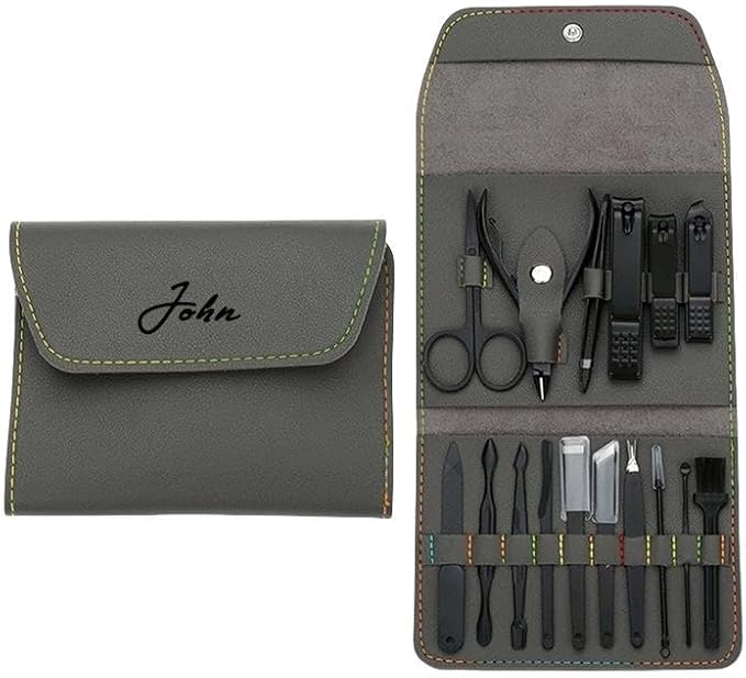 Custom Manicure and Pedicure Set, Customize Nail Care Kit with Nail Clippers, Cuticle Trimmer, Tweezers, Metal File, Pedicure Tools for Home, Travel or Christmas Birthday Gift Use (Pink)