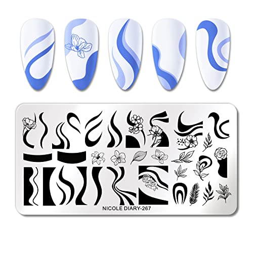 Nail Stamping Plates French Wavy Striped Tip Leaf Nail Stamp Templates Stainless Polish Gel Template Nail Design Stencil Tools （1 Pcs）