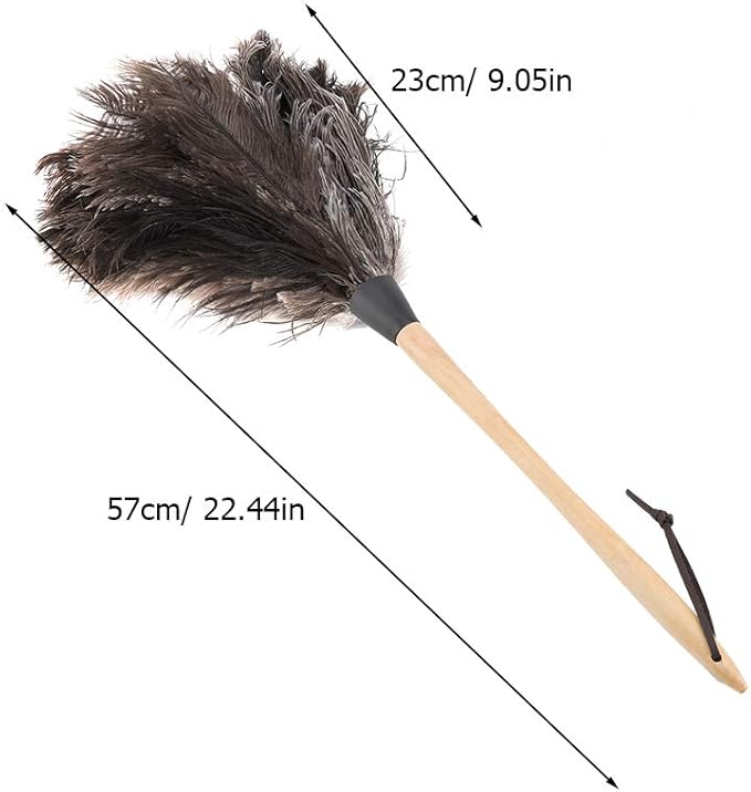 Duster, 22'' Super Soft Handmade Washable Non-electrostatic Duster Easy Efficient Dusting with Wooden Handle (Brown)