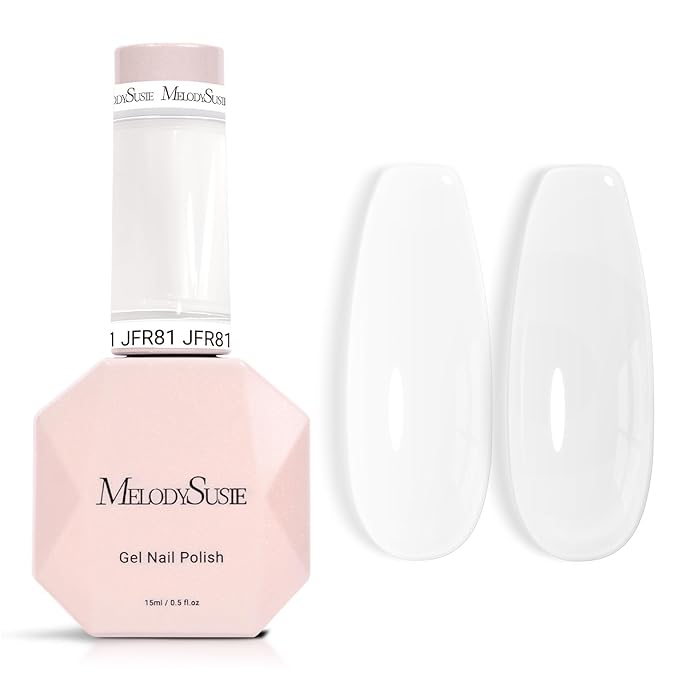 MelodySusie White Gel Nail Polish, 0.5Fl.oz Jeweliver Jelly Gel Polish Translucent Nude Natural Color Sheer Soak Off UV LED Light Cure Gift for Women Girls Nail Art Manicure DIY at Home JFR81