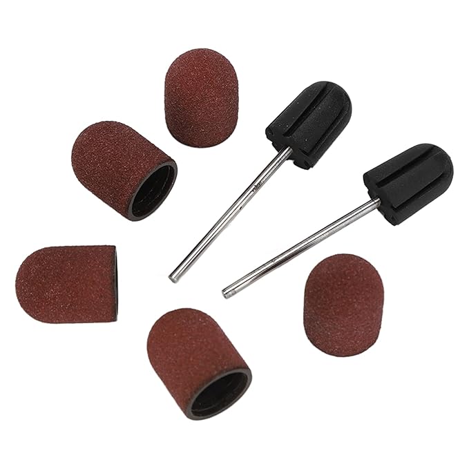 Nail Drill Bits Sanding Caps 120 Grit Polishing Grinding Bands Manicure Tool Set Includes Mandrels for Nail Art Care