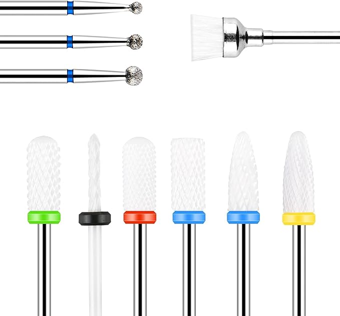URAQT Ceramic Nail Drill Bits Sets, 10 pcs Electric Nail Drill Bits Kit 3/32", Professional Cuticle Polishing Bits for Acrylic Gel Nails, Electric Nail Files Manicure Pedicure Drill Tool