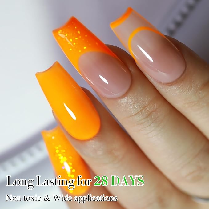Double Rhythm Gel Nail Polish Set of 6 Colors Baby Light Pastel Milky Nail Polish Starter Kit Art DIY Salon Home (Neon Yellow Green Orange Blue Purple Pink,Kit 34)