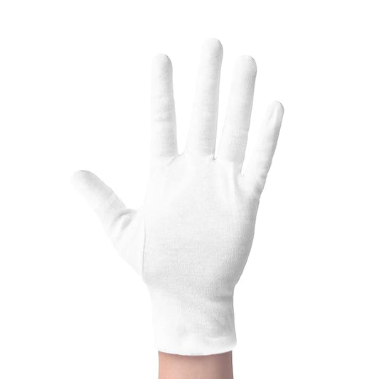 Cotton Gloves (2 Pairs), White, Moisturizing Night Gloves for Dry Hands, 100% Cotton, Size L