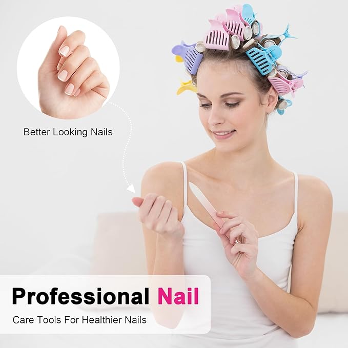 Glass Nail Files for Natural Nails，1pcs Double Sided 180/320 Crystal Nail Filer with Case,Professional Fingernail Files for Women Girls Gifts (Rose Gold)