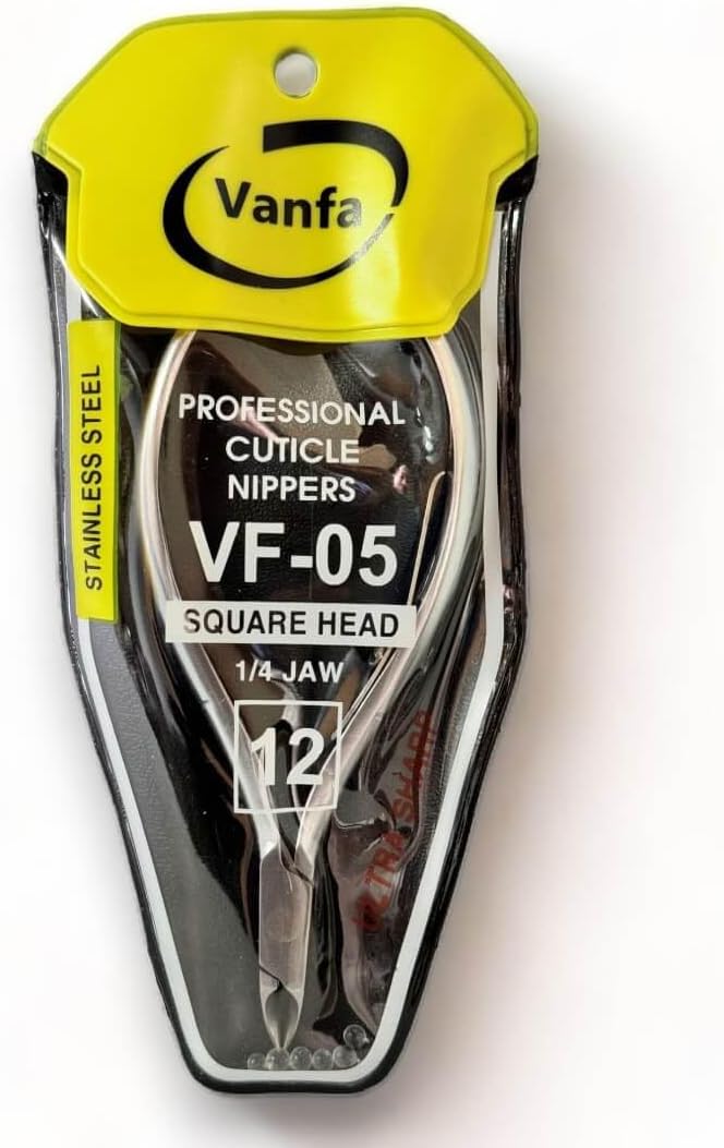 Vanfa Cuticle Nippers, Cuticle Trimmer, Professional Cuticle Cutter - Extremely Sharp - Stainless Steel - Square Head - Single Spring - VF05 Jaw #12 (Pack of 1)