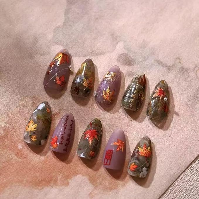 2 Sheets Fall Nail Stickers Maple 5D Embossed Leaves for Thanksgiving Day Nail Art Self-Adhesive Autumn Nails Decoration Glitter Gold Maple Leaf Nail Decals DIY for Women