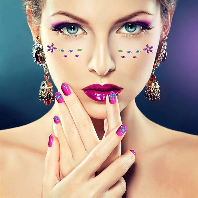 6400pcs Nail Art Rhinestones, Nail Crystal Gems Nail Diamonds, Gold Silver Nail Studs Colorful Nail Sequins & Rhinestones for Nails Kit with Tweezers and Wax Pen for Nail Art Supplies Accessories