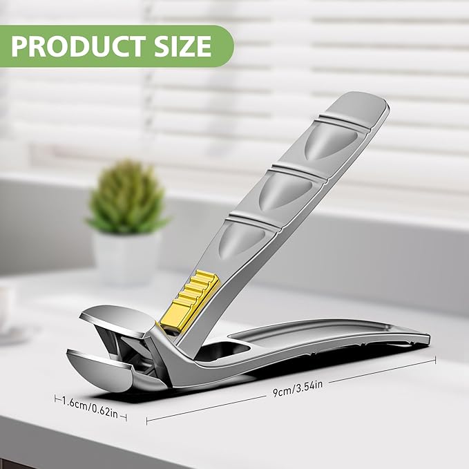 BALUCA Curved Cutting Jaw Toenail Clippers for Seniors for Thick Toenails, Ergonomic Large Toe Nail Clippers for Men, Long Handle Fingernail Clipper Cutter with Catcher - Silver