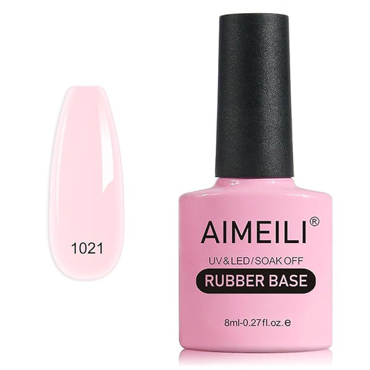 AIMEILI Rubber Base Gel Nail Polish, Hema Free, Cruelty Free, Vegan, Builder Nail Gel Base Coat Soak Off Nail Art Design - RB1021 8ml
