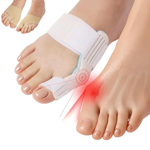 Bunion Corrector With Silicone Inner Pad for Women Men Big Toe Orthopedic Bunion Splint for Hallux Valgus Pain Relief Hammer Toe Straightener for Day Night Support-1 White(Free 2 Bunion Sleeves)