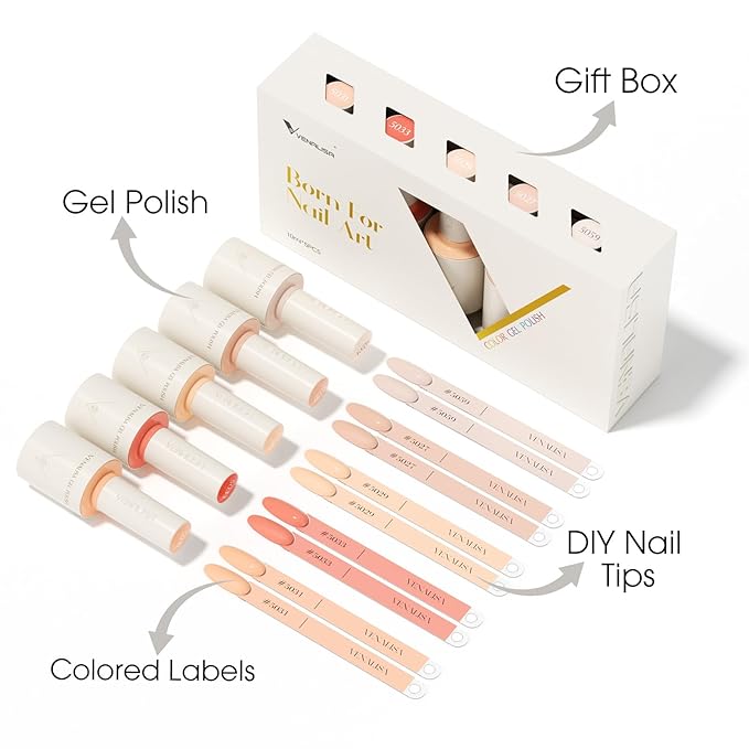 VENALISA Gel Nail Polish Set, 5 Colors 10ML Nude Gel Polish Kit Skin Tone Soak Off Salon Manicure DIY at Home Nail Art For Girls Women