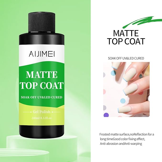 AIJIMEI Elegant Satin Matte Top Coat for Nails Finish Nail Polish Matte Nail Top Coat, Long-Lasting Nail Polish Matte Top Coat & Quick-Dry Top Coat Satin Matte TopCoat 8 Fl Oz