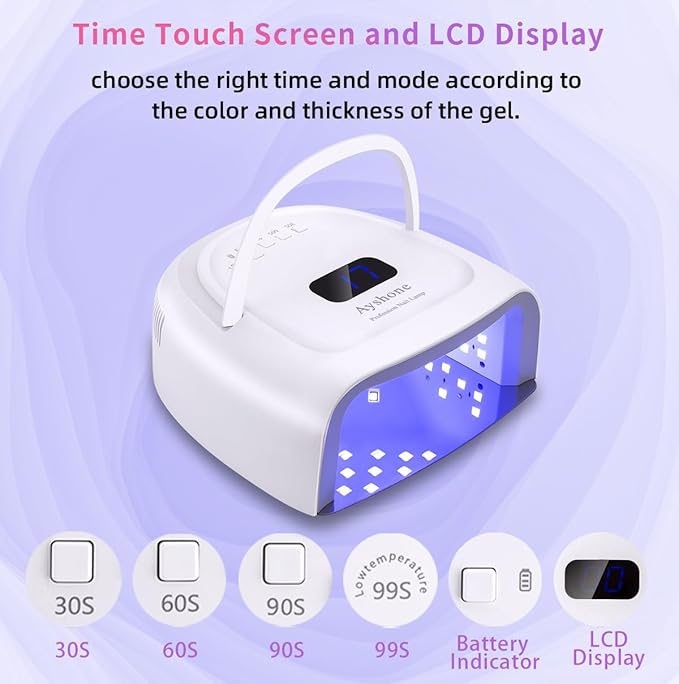 Rechargeable LED Gel Nail Lamp,60W Cordless UV Led Nail Light Nail Dryer for Gel Nails with Lifting Handle Touch Sensor LCD Screen(White)