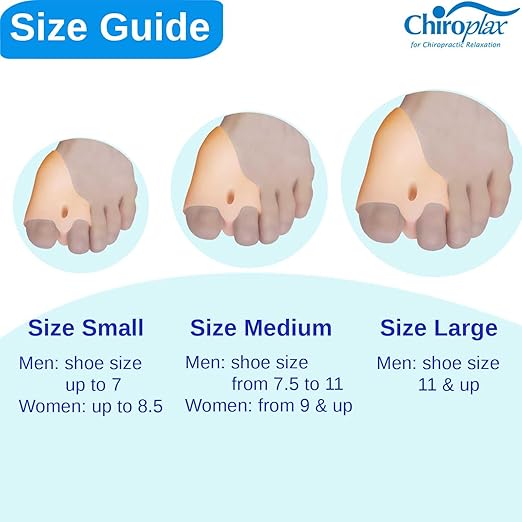 Chiroplax Bunion Corrector for Women & Men Relief Cushion Pads Hallux Valgus Guard Toe Separator Straightener Splint Protector Shield Spacer Sleeve Cover (4 Pads w/Shims, Large)