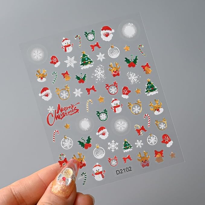 6Pcs Christmas Nail Stickers 5D Christmas Tree Snowball Nail Stickers for Nail Art Santa Claus DIY Self Adhesive Cute Bow Gingerbread Man Nail Decals Snowflake Nail Decoration Supplies for Women