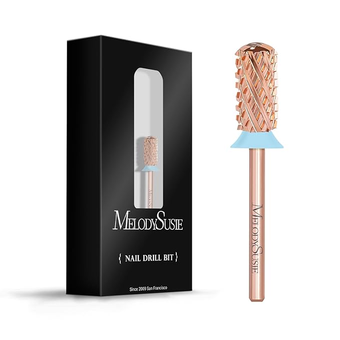 MelodySusie Safety Nail Drill Bits, 3/32'' Smooth Round Top Large Barrel Carbide Bits, Suitable for Manicure Pedicure Cuticle Gel Polishing, Beginners Bits, Rose Gold, Series Bit-S, Quadruple Coarse