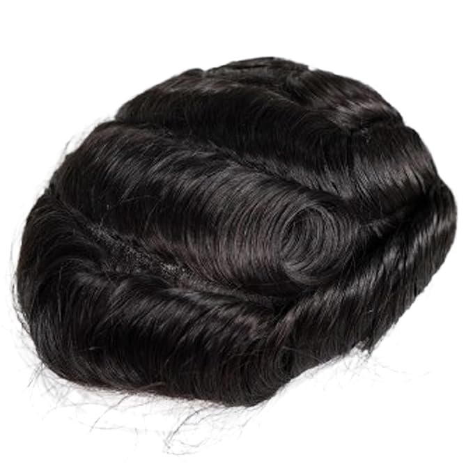 Human Hair Toupee for Men 10x8 Inch,European Human Hair Lace Front Natural Hairline Hair Pieces with 0.06mm Thin Skin PU V-looped Men's Hair Replacement System (#1 Jet Black Color,100% human hair)