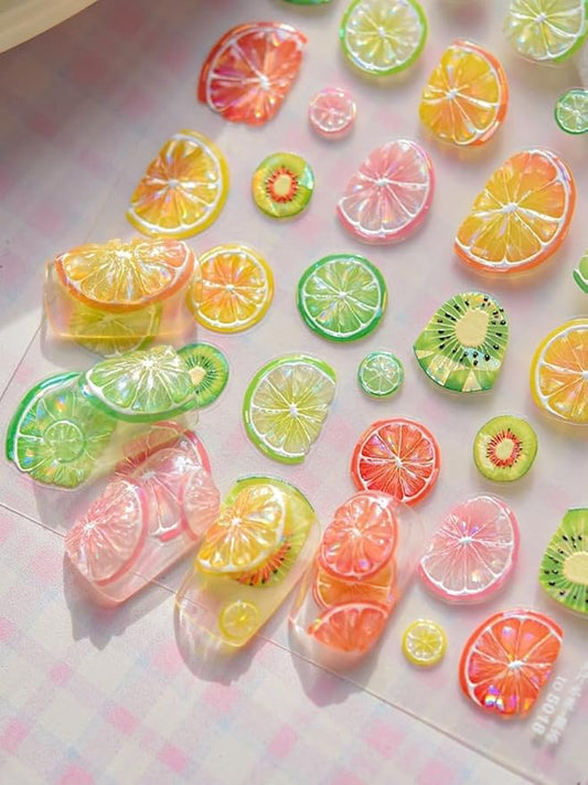 Lemonade Fresh Fruit Nail Stickers 5D Embossed – Premium Salon-Quality Nail Charm Accessories, Self-Adhesive & Easy to Apply Summer Vibe Decals for DIY Manicure, Nail Art, Press-Ons, Home or Salon Use