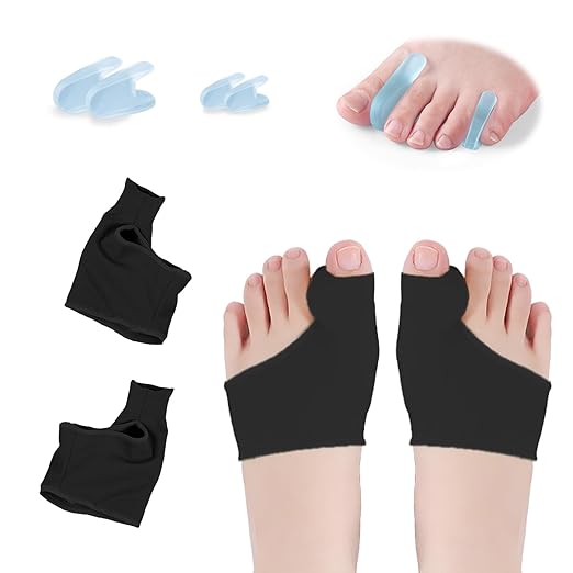 Bunion Relief Sleeve For Men Women And Kids，Bunion Corrector Sleeve Socks For Hallux Valgus，Big Toe Separators and Pinky Separators Pack （Black, Small