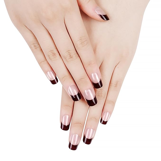 Semi Cured Gel Nail Strips, 20pcs Real Nail Polish Art Stickers, Red Black Gel Nail Stickers - Work with Any UV Lamp, Long Lasting Full Wraps with Nails File and Stick
