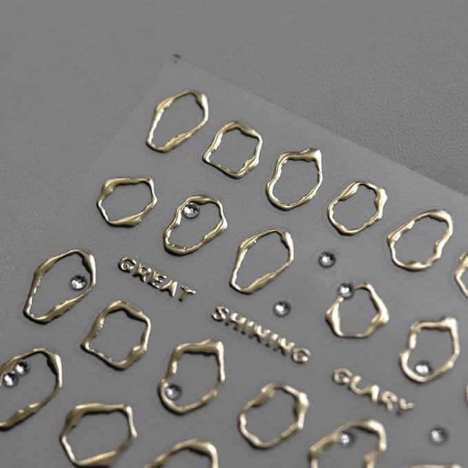 2 Sheets 5D Nail Stickers Gold Silvery Nail Decals Hollow with Rhinestones Nail Design Stickers Embossed Self-Adhesive Manicure DIY Accessories for Women
