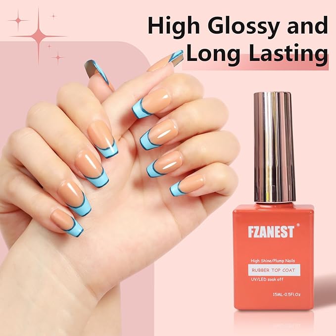 FZANEST Rubber Gel Top Coat Gel Nail Polish 15ML Ultra Shine No Wipe Thick 3D Nail Art Top Finish For Nail Strengthen Enhanced Plumping