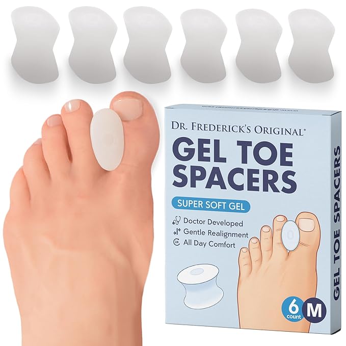 Dr. Frederick's Original Gel Toe Separators/Spacers - 6 ct - Temporary Bunion Corrector - Orthotic for Bunions & Overlapping Toe Pain - Ideal for Running, Yoga, and All-Day Foot Comfort - Medium