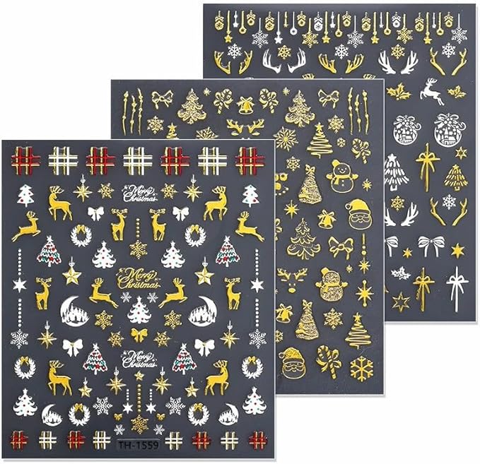 Christmas Nail Art Stickers Decals Xmas Tree Elk Self-Adhesive Xmas Nail Decals Nail Art Supplies 6PCS Crystal Ball Bow Star Antler Christmas Nails Design Manicure Sliders for Holiday Nail Decorations