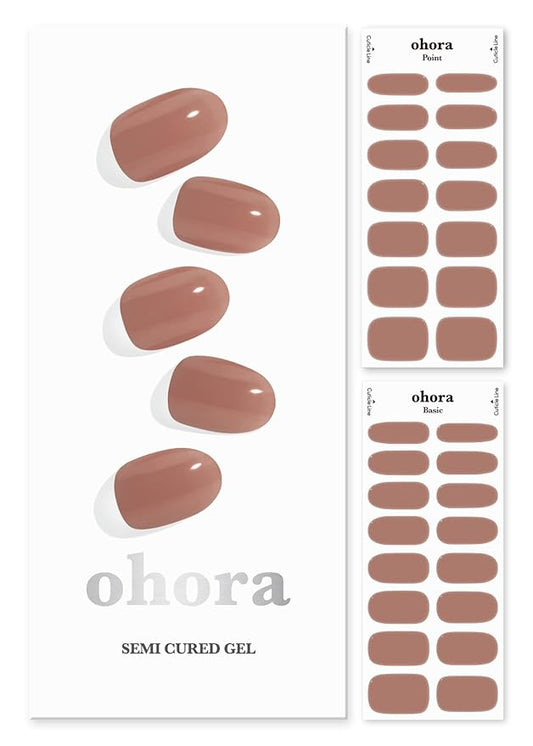 ohora Semi Cured Gel Nail Strips (N Bare Brick) - Works with Any UV/LED Lamps, Salon-Quality, Long Lasting, Easy to Apply & Remove - Includes 2 Prep Pads, Nail File & Wooden Stick