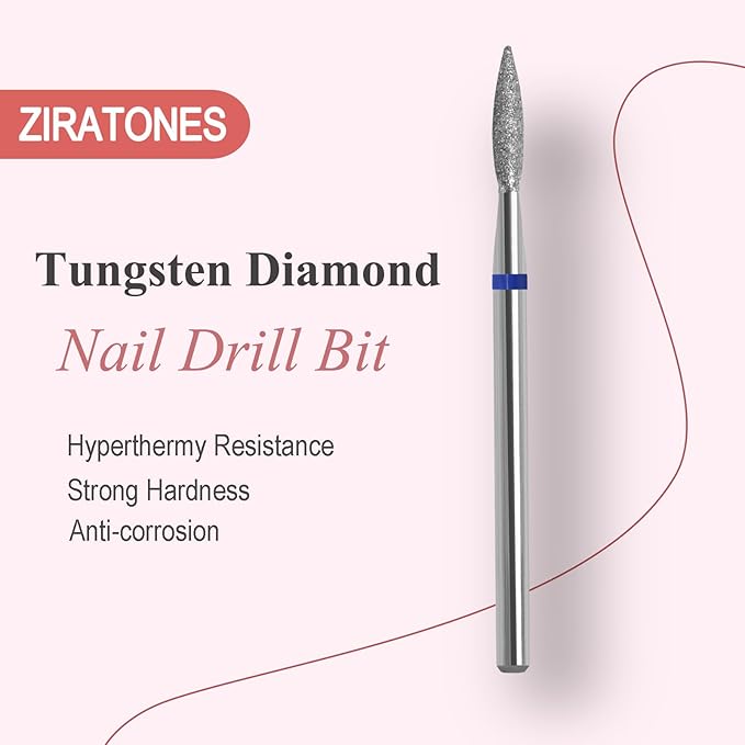 Cuticle Nail Drill bit with Case for Manicure and Pedicure, Russian Electric File bits, Diamond E-File, Flame (Drop), Non Painful Efile for Nail Salon Manicure(Medium)